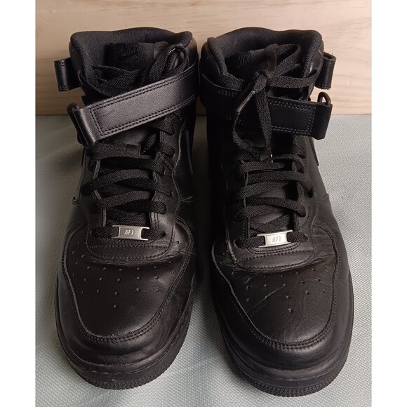 Nike Air Force 1 Mid Shoes Mens Size 14 Triple Black Leather Strap 315123-001 - Picture 5 of 16